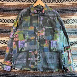 BDG Urban Outfitters Collage Print Shirt Mens Medium Long Sleeve Abstract Patch